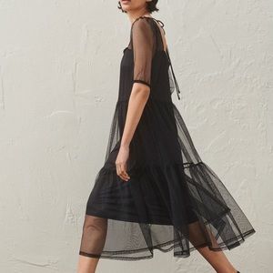 H&M black mesh puff sleeve midi dress